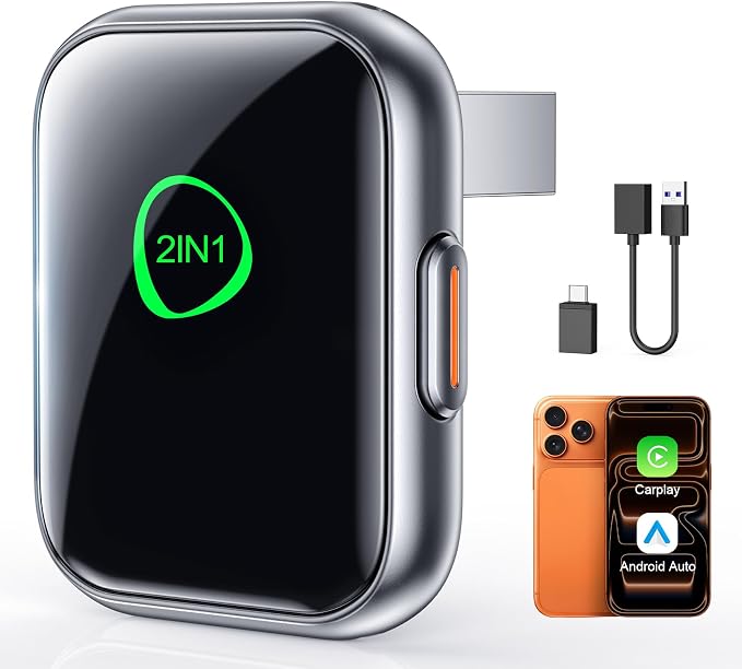 Wireless CarPlay and Android Auto Dongle, Fast Auto-Link, Stable Wireless Transmission, Smart Thermal Control, Compact Design, Wide Vehicle Compatibility