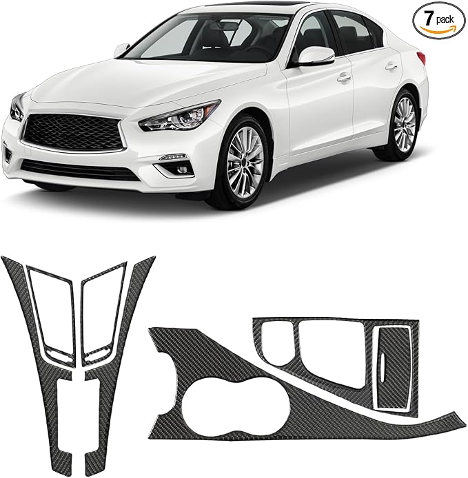 Real Carbon Fiber Interior Trim Kit Compatible with Infiniti Q50 2014-2024 & Q60 2017–2022, Gear Shift Panel AC Air Vent Inner Door Handle Trim, Interior Decor Sticker