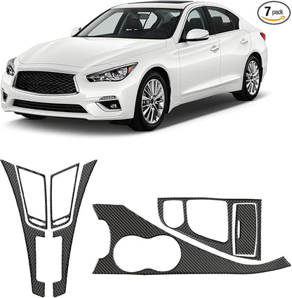 Real Carbon Fiber Interior Trim Kit Compatible with Infiniti Q50 2014-2024 & Q60 2017–2022, Gear Shift Panel AC Air Vent Inner Door Handle Trim, Interior Decor Sticker