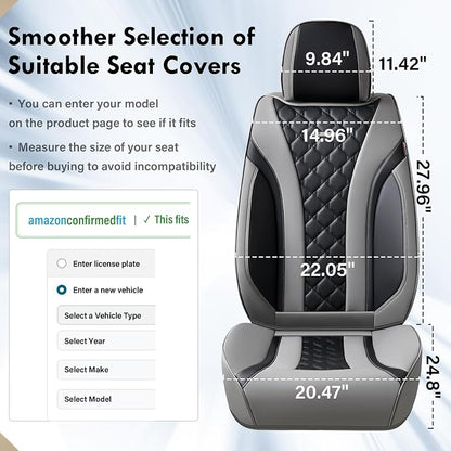Coverado Seat Covers, Car Seat Covers Front Seats, Perforated Diamond Leather Car Seat Cover, Waterproof Car Seat Covers, 2 Pack Car Seat Protector Front Seat Cover Universal Fit Most Car,Gray&Black