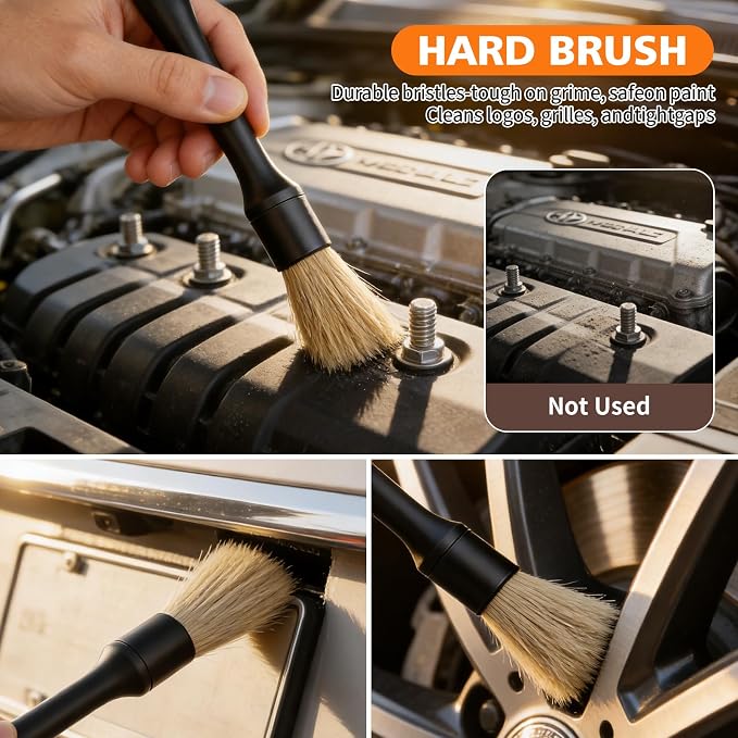 8PCS Car Detailing Brush Set, Ultra Soft Boars Hair Car Interior Detailing Brushes, Premium Car Wash Brush Kit for Professional Results ﻿Car Duster Interior or Exterior, Car Accessories Interior Tools