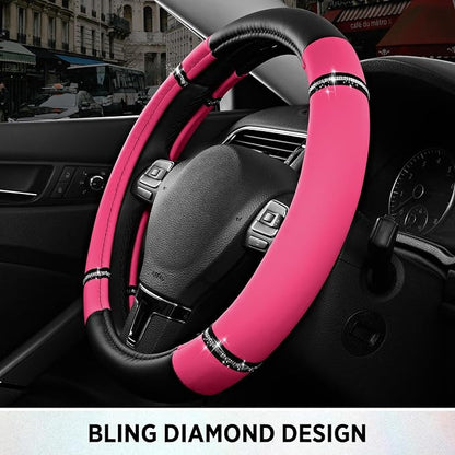 Road Comfort Leather Steering Wheel Cover – Premium Anti-Slip Car Steering Wheel Grip Cover – Universal Fit for 14.5”–15” Cars, Trucks & SUVs - Hotpink