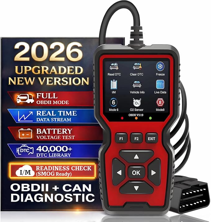 Professional OBD2 V519 Scanner - 2026 Upgraded OBDII + CAN Code Reader, Live Data, Battery Test, 40000+ DTC Library, I/M Readiness, Check Engine Light & Smog Test - All Vehicles After 1996
