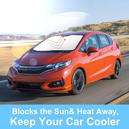 TINGLU Sun Shade for Honda Fit 2015-2020 Accessories Windshield Sun Shade Window Shade UV Rays Protection Sun Visor Cover with Steering Wheel Sunshade Storage Bag