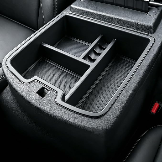 Autorder Center Console Organizer for 2007-2014 Chevrolet Silverado Avalanche Tahoe Suburban 1500 2500 GMC Sierra Yukon XL - Only Fits Floor-Mounted Center Armrest with Black & Red Mats