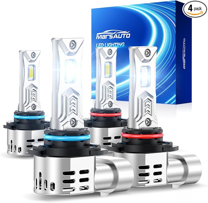 Marsauto 9005/9006 LED Bulbs Combo, 1200% Brightness 120000LM, 1:1 Mini Size, 8-Position Adjustable Ring, Perfect Beam, CANbus Ready, Plug and Play, 4 Bulbs