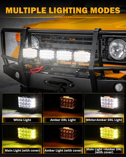 Auxbeam V-MAX Series LED Pod Lights, 7x5 Inch 204W Rectangle Offroad Driving Spotlight with Amber DRL & Backlight, 270° Side Shooter Ditch Auxiliary Spot Flood Combo Beam for Truck Jeep Pickup SUV ATV