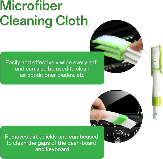 Windshield Cleaner Tool with Extendable Handle, Car Window Cleaning Kit for Inside & Outside Glass, Includes Microfiber Pads, Brush & Bottle (7 Pcs, Green)