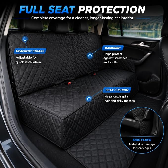 fidozen Waterproof Dog Car Seat Cover for Back Seat: Suitable for Small and Large Dogs, Hammock and Pet Protector, Backseat seat Cover (Full Bench, Large(56" W))