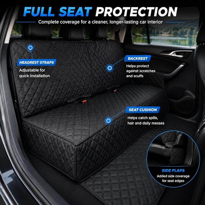 fidozen Waterproof Dog Car Seat Cover for Back Seat: Suitable for Small and Large Dogs, Hammock and Pet Protector, Backseat seat Cover (Full Bench, Medium(54" W))