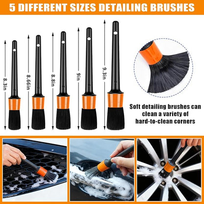 Car Wash Detailing Kit Cleaning Kits with Foam Gun Sprayer, Car Wash Brush and Large Wash Mitt Duster for Car Interior and Exterior Cleaning (Orange)