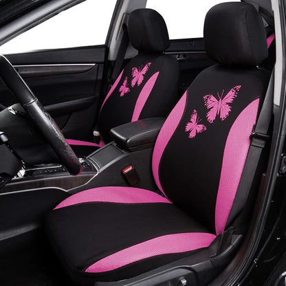 Flying Banner Butterfly car seat Covers ful Set Fashion Universal Lady Woman Female Rear Bench Split Colorized (Full Set, Pink)