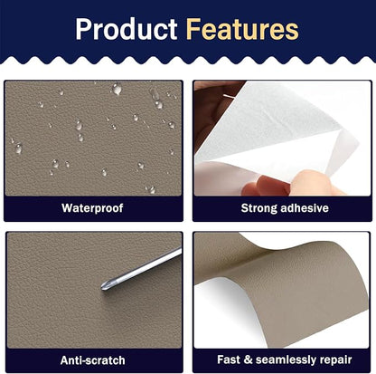 Zenyao Leather Repair Patch Tape - Self Adhesive Leather Repair Kit for Car Seat Furniture, Heavy Duty Vinyl Repair Patch for Couch Sofa, Waterproof for Rips Scratches Tears, 12x30 Inch Roll, Beige
