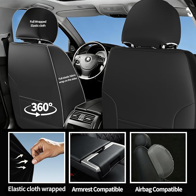 Fit Sonata Car Seat Covers for Hyundai Sonata 2009-2026 - Luxury Leather, Anti-Slip, All-Weather, Waterproof & Breathable, Airbag Compatible, 2 Front Seats Only (Redline)