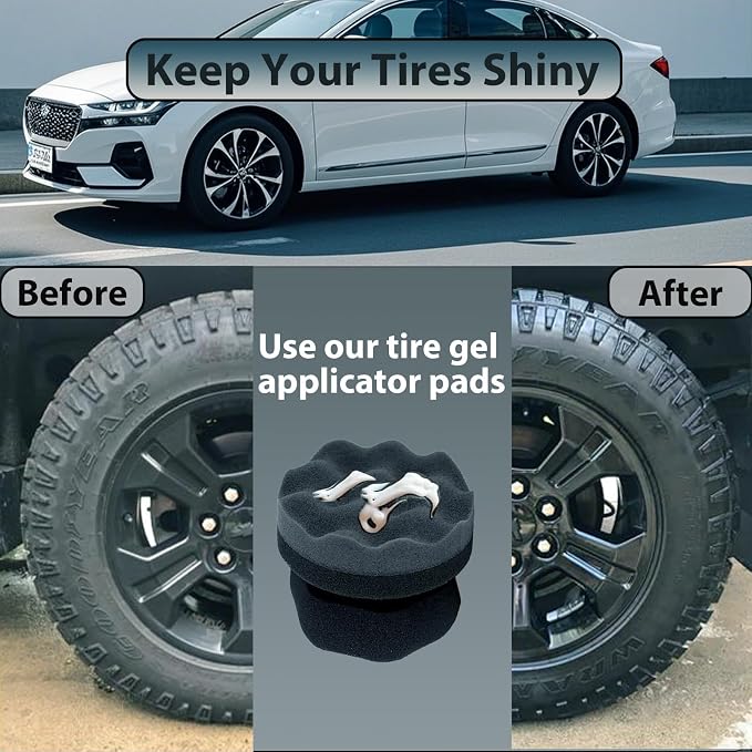 Tire Shine Applicator Pads, 2 Pcs Tire Dressing Applicator, Reusable Tire Shine Sponge Wave Contoured for Car Detailing, 3.15inch