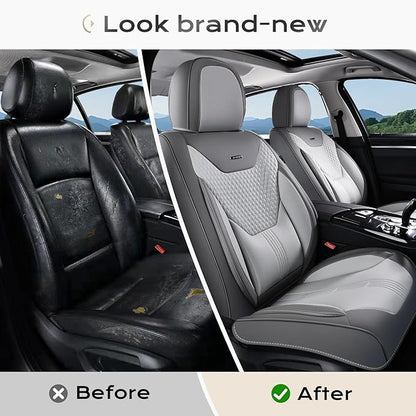 Coverado Car Seat Covers with Lumbar Support, Front Covers for Cars, Universal Automotive Seat Cover, Waterproof, Leather Car Seat Cushion, Interior Seat Protectors for Most Cars