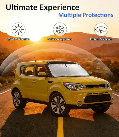 Windshield Sun Shade for 2014-2019 Kia Soul Accessories, Car Front Window Sun Visor Protector & Heat Shield | 240T Sunshade Protection Blocks UV Rays Keep Your Car Cooler