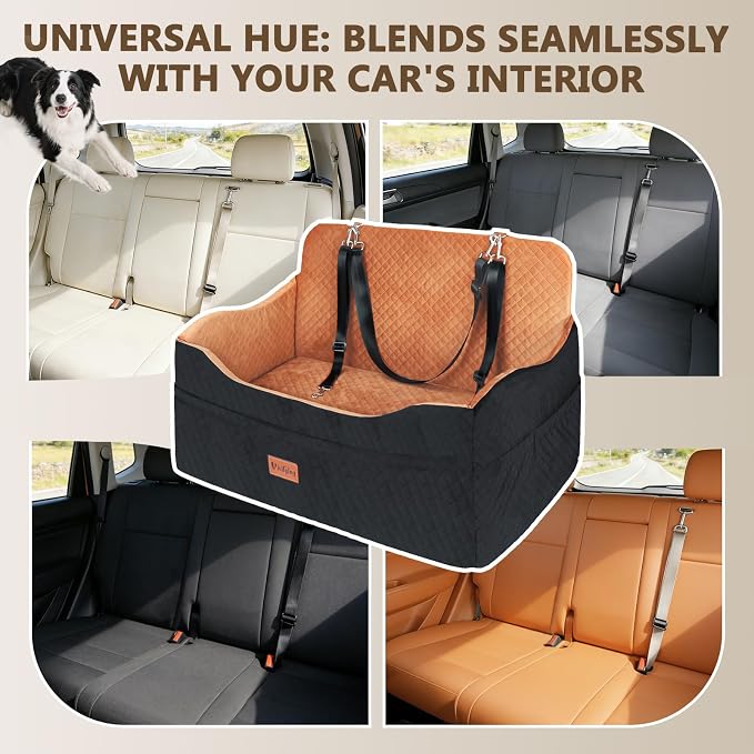 Vivifying Dog Car Seat for Back Seat, Booster Travel Bed for Medium Large Dogs or 2 Small Dogs, 4" Raised Foam Cushion, Safety Leash & Washable Cover, Soft Dog Booster Seat for Cars, Trucks & SUVs