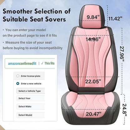 Coverado Front Seat Covers, 2 Pack Leather Seat Cover for Cars, Waterproof Seat Covers, Front Seat Car Seat Protectors, Driver Car Seat Cushions Universal Fit for Most Vehicles, Gray&Pink