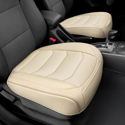 BOPUOVRE Car Seat Cover for Luxury & Comfort - PU Leather, Anti-Slip, Full Wrap Protection with Storage Pocket for Bottom Cushion - Universal Fit for 95% of Vehicles （Yellowish-White,1 Piece