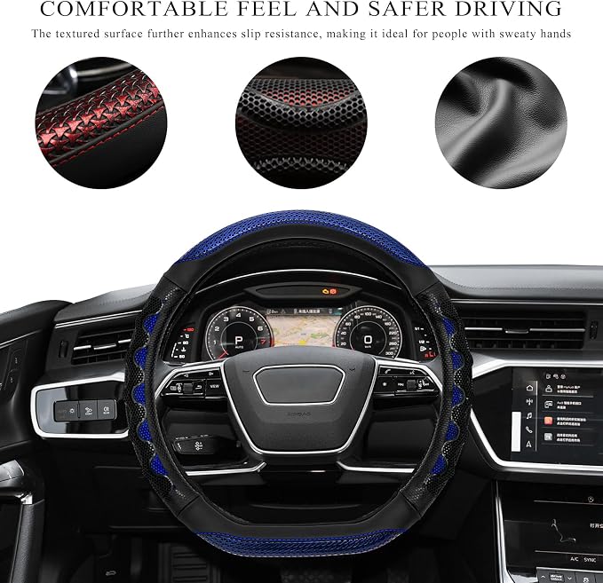 Car Steering Wheel Cover, 15 Inch Anti-Slip Steering Wheel Cover Protector with 3D Honeycomb Design, Universal Steering Wheel Covers for Cars Truck SUV, Car Accessories (Blue)