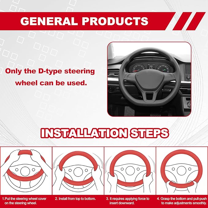 D Shaped 14.5-15 Inch Steering Wheel Cover, 3D Honeycomb Anti-Slip Design with Great Grip, Flat Bottom Comfy Car Steering Wheel Protector (Black)