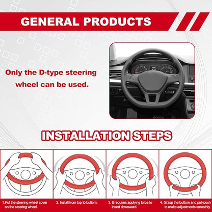 D Shaped 14.5-15 Inch Steering Wheel Cover, 3D Honeycomb Anti-Slip Design with Great Grip, Flat Bottom Comfy Car Steering Wheel Protector (Black)