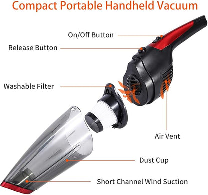 Fityou Handheld Vacuum Cleaner Cordless, Rechargeable (USB Charge), Powerful Suction Cleaner, Portable Hand Vacuum for Pet Hair Home and Car Cleaning, Wet & Dry