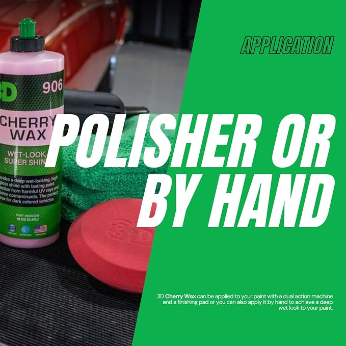 3D Cherry Wax – Liquid Carnauba Show Car Wax with Synthetic Polymers | Deep Gloss Finish | Easy Wipe-Off | Slick Shine | Fast Application | Made in USA |16 oz
