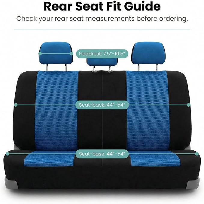 FH Group Automotive Seat Cover Trendy Elegance for Back Seat Blue Car Interior Accessories for SUV, Sedan & Van Universal Fit Combo Rear Seat Cover Split Bench Car Seat Protector for Dogs and Kids