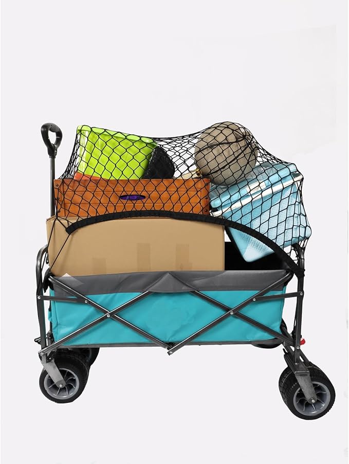MAMIKO Cargo Net and Wagon Straps for Collapsible Folding Outdoor Utility Wagon, Garden Cart, Folding Trolley Cart, Beach Cart (Combo Package)