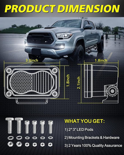 LED Pods 3" 40W CREE LED Low Beam Fog Lights Small Off Road Lights | 2pcs Driving Combo Beam Ditch Head Lights Pods for Trucks Dirt Bike Motorcycle UTV ATV SUV