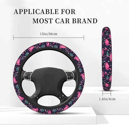 Flamingo Steering Wheel Cover for Women, Universal Auto Steering Wheel 14-15 Inch Car Interior Accessories with 2PCS Car Coasters, Suitable for Men and Women