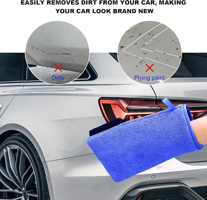 2 PCS Clay Mitts, Microfiber Clay Bar Towel Medium Grade Auto Detailing Gloves, Scratch-Free Surface Prep Mitt Alternative for Car Paint Claying Cleaning & Polishing (Blue)