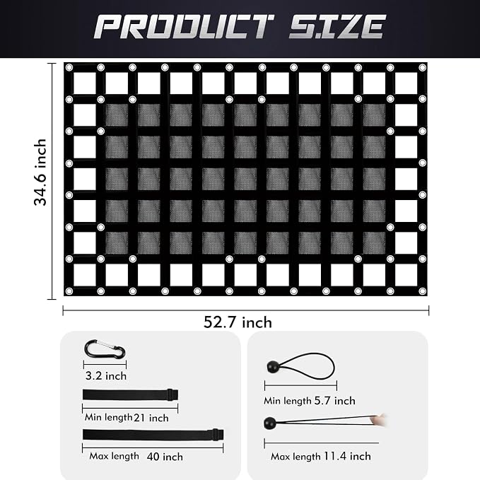 Tailgate Cargo Net,3' x 4.6'，Heavy Duty Cargo Net for Pickup Truck Bed,SUV, Cargo Nets with Cam Buckles & Elastic Ropes