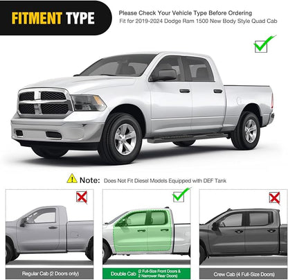 Nilight Running Boards for 2019-2026 Dodge Ram 1500 Quad/Extended Cab New Body Style 6 Inch Side Step Nerf Bars Stainless Steel Black