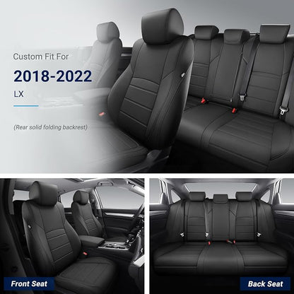 Custom for Honda Accord Seat Covers 2018 2019 2020 2021 2022 LX, Faux Leather Car Seats Cover Full Set (Rear Solid Folding backrest) - Black