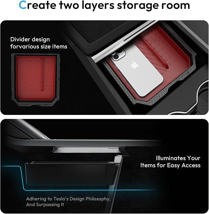 XINTUO Tesla Model Y Juniper 2025 2026 & Model 3 Highland 2024 2026 Center Console Organizer Tray [Slide Smoothly + Easy Installation] Cup Holder for Tesla Model Y Juniper Accessories