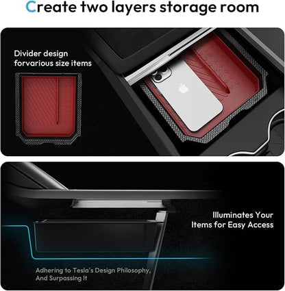 XINTUO Tesla Model Y Juniper 2025 2026 & Model 3 Highland 2024 2026 Center Console Organizer Tray [Slide Smoothly + Easy Installation] Cup Holder for Tesla Model Y Juniper Accessories