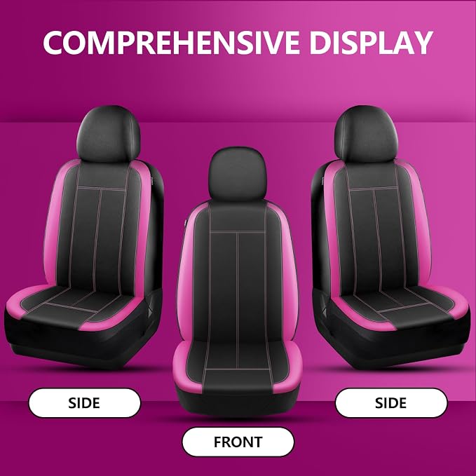 HChengkikz Car Seat Covers Front Seat, Waterproof Neoprene Seat Covers, Car Seat Cover Airbag Compatible, Universal Automotive Comfort for Most Cars, Trucks, SUVs (Black + Pink)