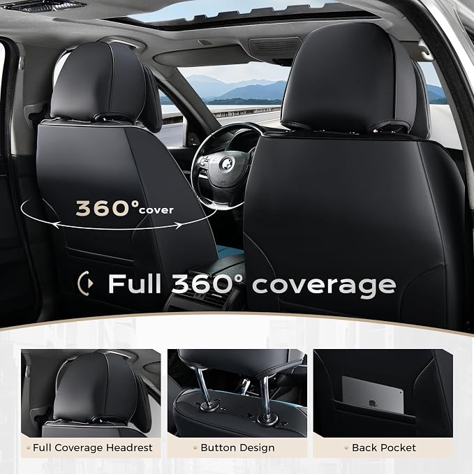 Coverado Seat Covers, Car Seat Covers Front Seats, Car Seat Cover, Car Seat Protector Waterproof, Seat Cushion Nappa Leather with Head Pillow, Carseat Cover Universal Fit for Most Cars (Black&Blue)