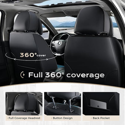 Coverado Seat Covers, Car Seat Covers Front Seats, Car Seat Cover, Car Seat Protector Waterproof, Seat Cushion Nappa Leather with Head Pillow, Carseat Cover Universal Fit for Most Cars (Black&Blue)