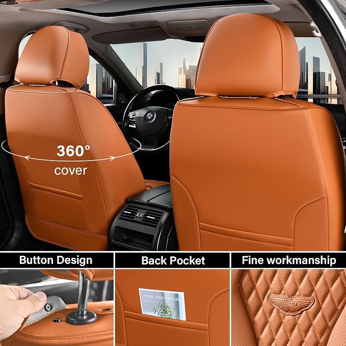Coverado Car Seat Covers Full Set, Brown Seat Covers, Automotive Car Seat Cover, Car Seat Covers Front Seats Back Seat Covers, Car Seat Protector Universal Fit Most Cars