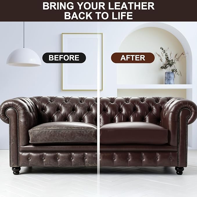STARTSO WORLD Leather Recoloring Balm, Dark Brown Leather Repair Kit for Furniture, Leather Dye, Leather Color Restorer for Couches, Leather Couch Paint | Repair, Restore Faded & Scratched Leather