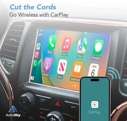 Wireless CarPlay Adapter - Fastest 5Ghz - AutoSky - Plug and Play - USB-C and USB-A Cables - Wired CarPlay Required