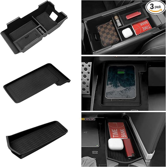 3PCS Center Console Organizer Compatible with Toyota 2025 2026 Camry Accessories Silicone Wireless Charging Anti-Slip Mat ABS Material Armrest Secondary Storage Box