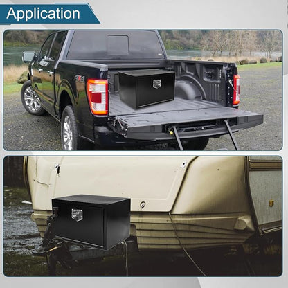 24"X18"X18" Underbody Truck Box Black Heavy Duty Steel Trailer TooolBox Pick Up Truck Tool Box Storage Organizer w/Lock & Keys