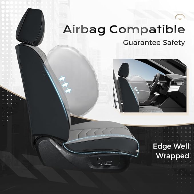 Coverado Car Seat Covers Full Set, Faux Leather Car Seat Covers for Cars, Car Seat Covers Front Seats and Back Car Seat Protector Waterproof, Car Seat Cushion Universal Fit for Most Cars, Black&Gray