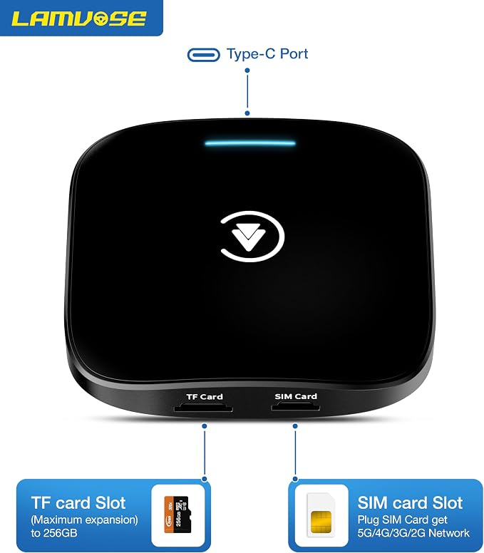 Magic AI Box 3.0 CarPlay 4-in-1 Wireless Carplay Adapter & Android Auto Dual WiFi + 4G SIM Split-Screen & Mirroring Supports TF Card Video Dowanlaod Any App for OEM Wired Car Play