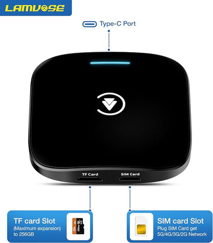 Magic AI Box 3.0 CarPlay 4-in-1 Wireless Carplay Adapter & Android Auto Dual WiFi + 4G SIM Split-Screen & Mirroring Supports TF Card Video Dowanlaod Any App for OEM Wired Car Play